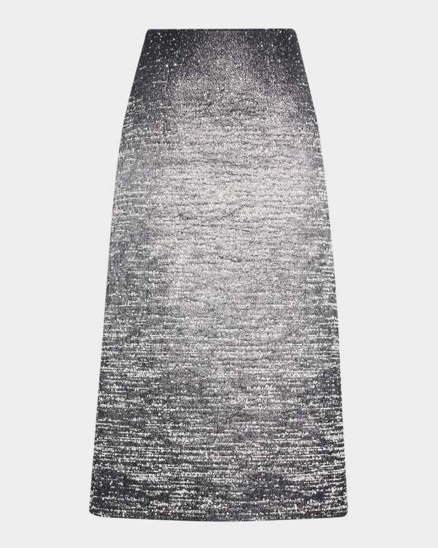 Ombre Metallic Boucle Jacquard Midi Pencil Skirt
